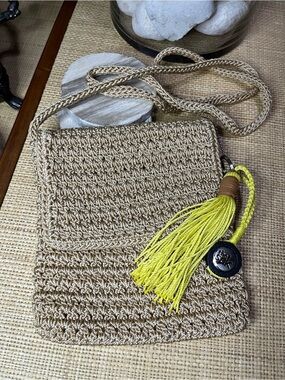 The Sak Beige Crochet‎ Crossbody Shoulder Bag